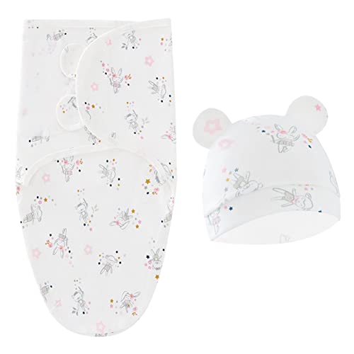 Image of Baby Swaddle Sleep Sack with Hat Set for Girls Rabbit /Girl /Bear | 3-pack Cotton Nursery Swaddling Blankets for Infant 0-3 Months, Newborn Registry Essentials