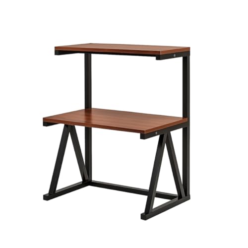Image of 2-Tier Microwave Oven Stand - Heavy-Duty Black Metal DIY Kitchen Rack with Hooks - Rust-Proof, Space-Saving Organizer for Microwave, Air Fryer, Mixer & Utensils