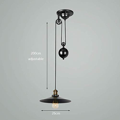 Candelabro de polea elevadora retro E27 en hierro forjado negro para techo 3