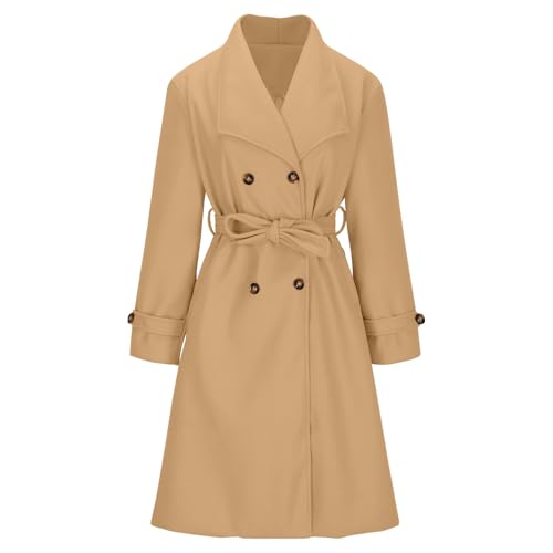 maisdgop Women's Waterproof Rain Jacket Long Sleeve Button Up Trench Coat Windbreaker Fall Jackets Outerwear with Belt4