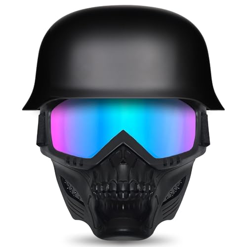 YHQUDGWT Retro Jethelm Motorradhelm mit ECE, Deutscher Halbschalenhelm für Herren Damen, Belüftetes Innenfutter Schnellverschluss, Chopper Moped Roller Cruiser Mofa Helm 55–62cm