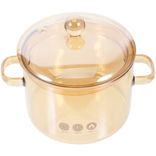 OUNONA Olla de Vidrio con Doble Asa y Tapa para Cocinar, Resistente al Calor y Diseño Elegante Adecuado para Preparar Ramen y Sopas en Casa
