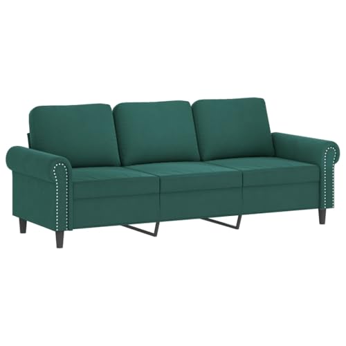 vidaXL Sofagarnitur 4-TLG., Sessel Couch mit Kissen Fußhocker, Sofa Wohnzimmersofa mit Armlehnen, Couchgarnitur Designsofa Sitzmöbel Polstermöbel, Dunkelgrün Samt – Bild 6
