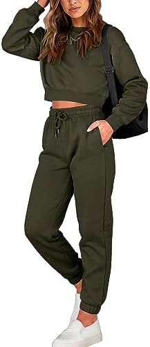 BTFBM Women 2 Piece Outfits Long Sleeve Crop Top Pullover Drawstr...