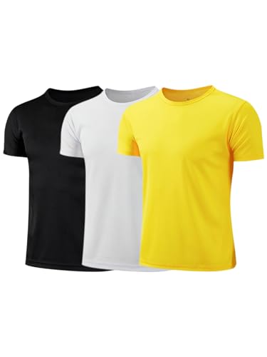 Catálogo para Comprar On-line Ropa de Running para Niño Top 10. 40 Huimingda 3 Pcs Kids Boys Sport T Shirt Youth Athletic Shirts Short Sleeve Dry Fit tee Tops Moisture Wicking Running Sweatshirt Negro Blanco Amarillo 8-9 Años