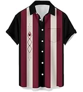 Mens Bowling Shirts, 1950s Hawaiian Vintage Button Down Short Sleeve Shirts Summer Casual Holiday...