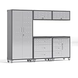 FLIXELIO Garage Storage Cabinets System 5PCS Workshop Set with Drawers Locking Heavy Duty Rolling Cart with Adjustable Shelves Garage Tool Workbench Cabinets (5 PCS-2)