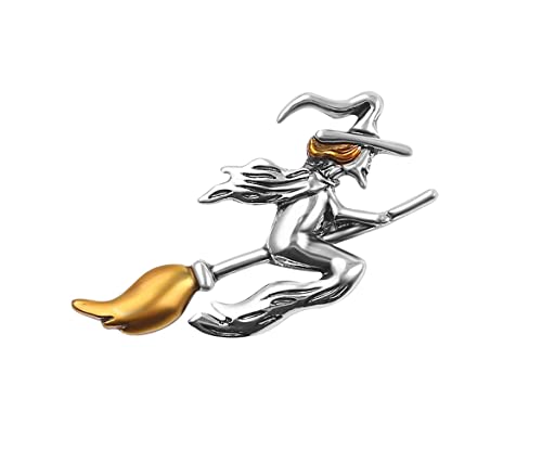 1 pieza bruja en escoba pin metal bruja equitación escoba voladora pintada broche mágico joyería regalo plata durable diseño