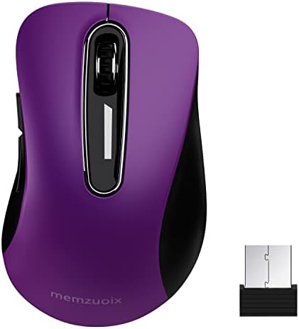 memzuoix 2.4G Wireless Mouse, 1200 DPI Computer Mouse with USB Receiver, Portable Wireless USB Mouse Battery Powered Cordless Mouse for Laptop, PC, Desktop, 5 Buttons, Purple
