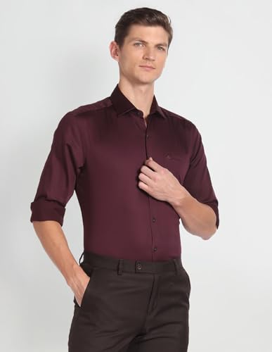 Image of Arrow Men Slim fit Cotton Solid Long Sleeves Cutaway Collar Shirt