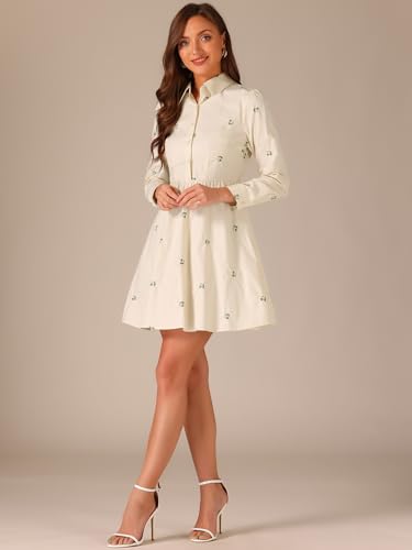 Image of Allegra K Women's Shirt Dress Long Sleeve Collared Floral Embroidered Casual Mini Dresses