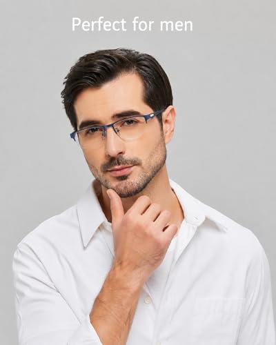 Image of ANRRI Blue Light Glasses for Men Semi Rimless Rectangle Metal Frame UV Blocking Computer Glasses