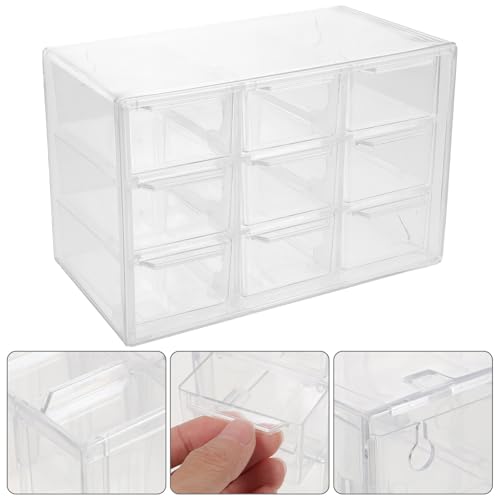 Garneck Caja Organizadora Transparente de Plástico 9 Compartimentos para Joyas y Cosméticos Organizador de Escritorio con Cajones Almacenamiento para Oficina y Accesorios Pequeños - imagen 7