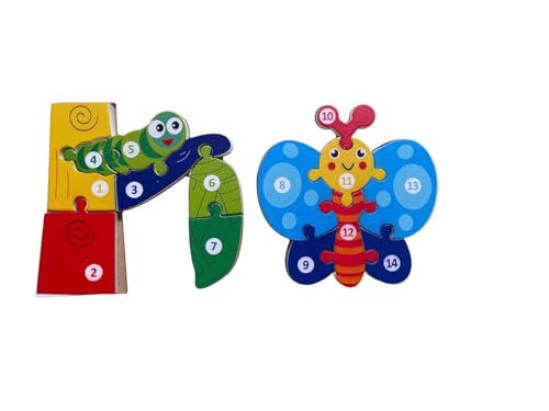 Image of Butterfly Life Cycle Wooden Puzzle for Kids, Interactive Transformation Puzzle, Ages 2+ | Maze Game Weather Calendar Clock-Interactive Weather & Time Learning | Combo Pack of 2