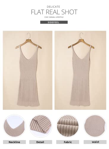 Sidefeel Dresses For Women 2023 Sexy Ribbed Bodycon Tank Dresses V Neck Sleeveless Knit Club Party Mini Dress Small Khaki #TOP4