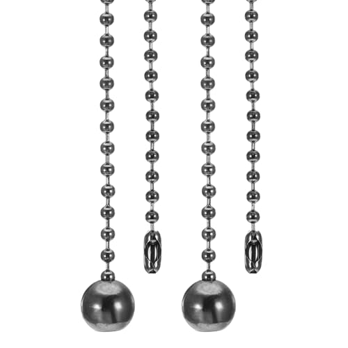 Image of PATIKIL 1M 3.3ft Ceiling Fan Pull Chain, 2 Pcs Beaded Pulls Cord Extender Ball Pendant for Fan Light Chandelier Table Lamp Pulling Switch, Black