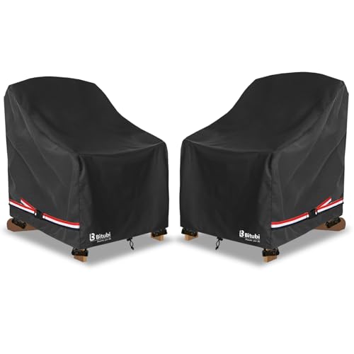 Image of Bitubi Waterproof 2 Pack Patio Adirondack Chair Cover for Outdoor Chair Size Up to 35W x 37D x 36H inch,Outdoor Lawn Patio Furniture Covers (Black)