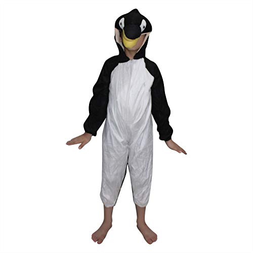 Image of Kaku Fancy Dresses Fleece Penguin Bird Costume For Kids - Black, 7-8 Years | Animal Fancy Dress For Boys & Girls