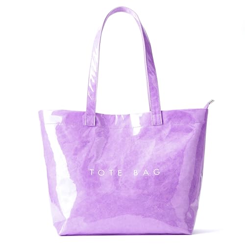 Image of KALIDI PVC Zipper Tote Bag, Jelly Kraft Paper Beach Bag Large Hobo Carry All Travel Shopping Handbag Plastic Shoulder Bag