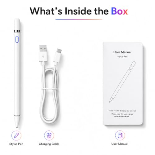 Image of Universal Stylus Pen for iPad & Android Tablets Fast Charging, High Precision Tip, Magnetic Design, USB-C Cable Included - Smooth Writing & Drawing Pencil (White) (White-B)