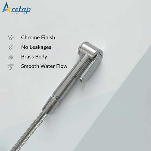 Image of Acetap Health Faucet, ABS Health Faucet Set for Bathroom /Jet Spray Pipe for Toilet Shower Faucet with Flexible S.S - 304 Grade 1 Meter Shower Hose and Wall Hook, Chrome Finish
