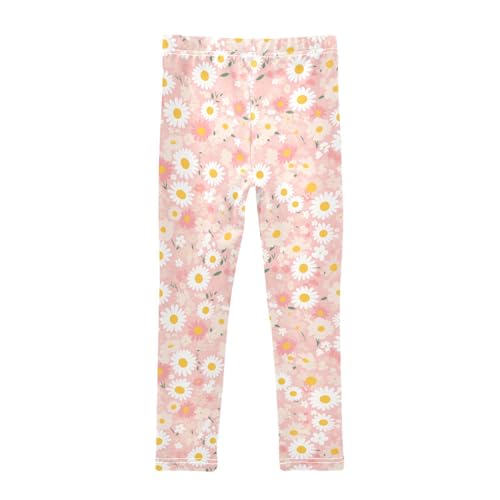 A Pattern of Flowers in Pink Kids Girl's Active Leggings Casual Full Length Pants Exercise2