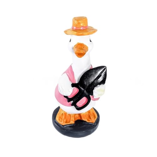 FUANA Anatra in resina decorativa da giardino, stravagante statua di anatra contadina con pala o annaffiatoio, ornamento da giardino per esterni, 22,5 x 10 x 12 cm, per decorazione da giardino in