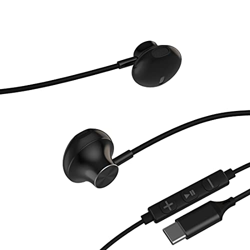 USB C Earphones,ivoros Type-C Headphone HiFi in-Ear Stereo Earbuds with Mic Volume Control,Compatible with iPad Pro Air 4,Google Pixel 5 4 3 2 XL,Samsung Galaxy Note 20 10 S21 S20 Tab S7 S6-Black