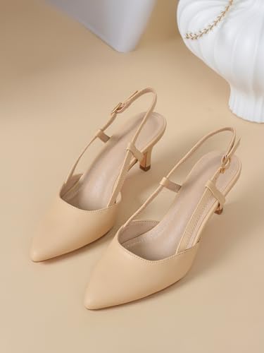 Slingback Low Kitten Heels for Women Closed Pointed Toe Ankle Strap Heels Slip On Pumps Shoes for Party Wedding Dress2