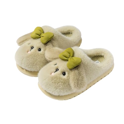 Fluffy Cute Puppy Warm Fuzzy Cartoon Adorable Dog Design with Bow Slippers Comfy Autumn Winter Indoor Outdoor Slippers