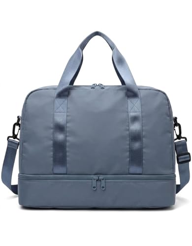 Mala de Mao Compacta de Viagem Feminina Funcional com Alca Transversal Bolsa de Viagem em Nylon Resistente com Bolso para Sapatos Ajustavel Leve e Versatil Ideal e Diário (CT-MANIY-AZULACO)