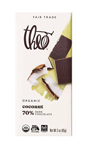 Theo Chocolate Coconut Organic Dark Chocolate Bar, 70% Cacao, 6 Pack | Vegan Chocolate, Fair Trade