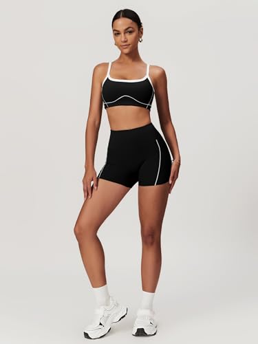 Workout Sets for Women 2 Piece Contrast Panel Sports Bra Tummy Control Butt lifting Shorts Jogger Outfits ﻿3