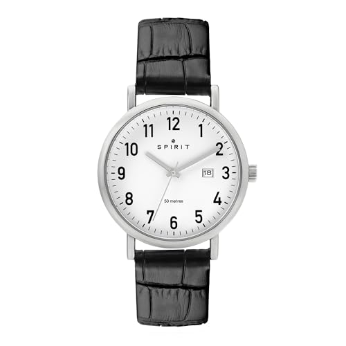 Montre pour homme Spirit en cuir noir idéale pour le bureau et les sorties