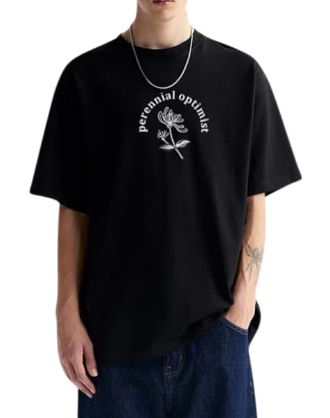 Oversized Cotton-Rich Round Neck T-Shirt | Unisex Fit | Bold Prints for Men & Women | Summer Half Sleeves | LK_MBOST21