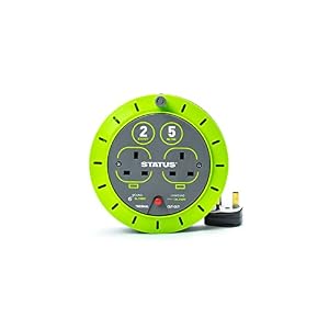 STATUS 2 Socket Cable Reel, 5m Green Extension Lead, 13A with Thermal Cut Out, Heavy Duty Outdoor Extension Lead, S5M13ACR3