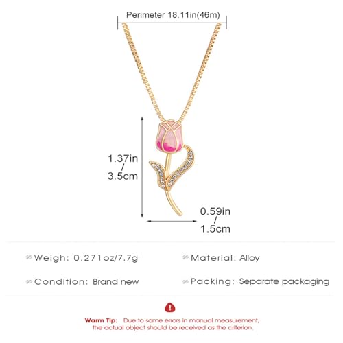 Image of coadipress Tulip Flower Pendant Necklace for Women Dainty Elegant Boho Temperament Crystal Tulip Necklace Trendy Statement Friendship Jewelry