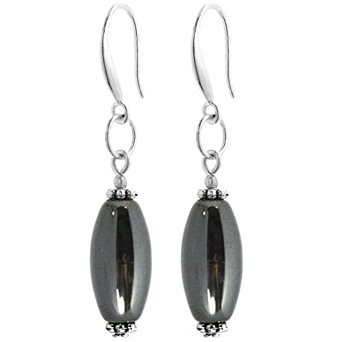 2LIVEfor Ohrringe Schwarz Silber Hängend Perlen Hämatit Tropfen breit Versilbert verziert schwarze Ohrhänger Vintage modern silber Cover