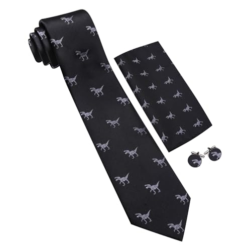 Image of Barry.Wang Man Tie Sets Skull Ties Animal Extra Long Necktie Silk Woven Handkerchief Cufflinks Festival Party Gift