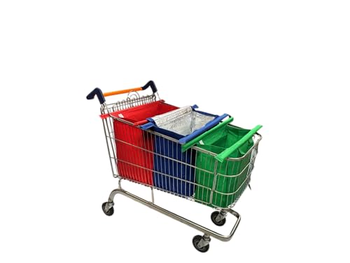Trolley Bags original vibe set of 3 Shopping Bags with cool bag Replace Carrier Bags Heavy Duty Fabric Foldable Bag Organiser for Grocery Food Shopping Washable (Red blue green)