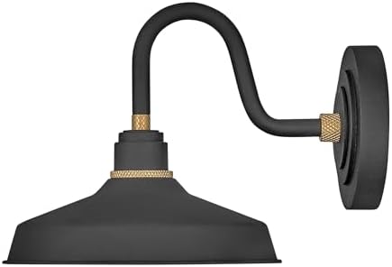 Hinkley Foundry Classic 10231TK Small Gooseneck Barn Light, Knurled Brass Accents, Dark Sky Compliant, Textured Black and Brass