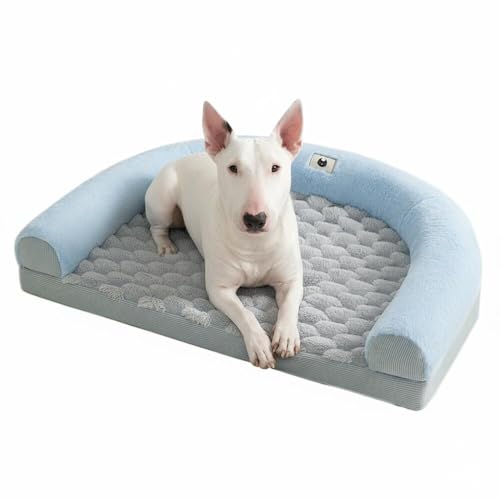 Lifetipsミニチュア・ブルテリアU型 ペットベッド 犬 猫 クッション ソファ 丸洗い可 滑り止め 保温 四季対応 小型犬 中型犬 大型犬 多頭飼い 快適 枕付き 軽量 カバー取り外し インテリアに馴染む 圧縮梱包 極厚 やわらか 防汚 通気性(ブル