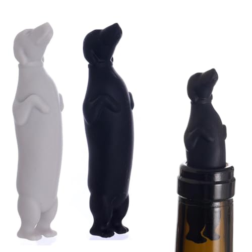 YAPKOLV Tapon de Vino Labrador, Tapón para Botellas de Vino y Champán, Regalos para Amantes del y los Perros, Accesorio de Decorativo, Regalos Labrador (Negro + Blanco)