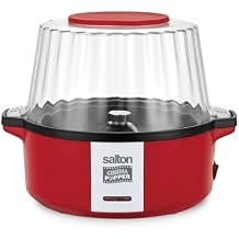 Salton Cinema Stir Popcorn Maker, Low Calorie Snack, Flip to Serving Bowl, Convenient Countertop Size, Durable & Easy to Use, Red CP1778