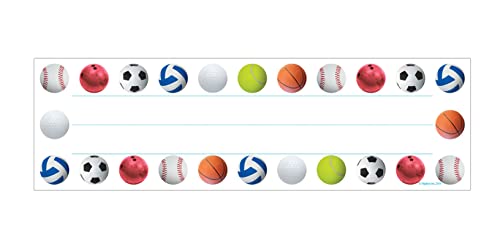 Hygloss Products Sports Balls Kids Name Plates for Desks Cubbies Lockers – 9.5 x 2-7/8 Inch, 36 Pack