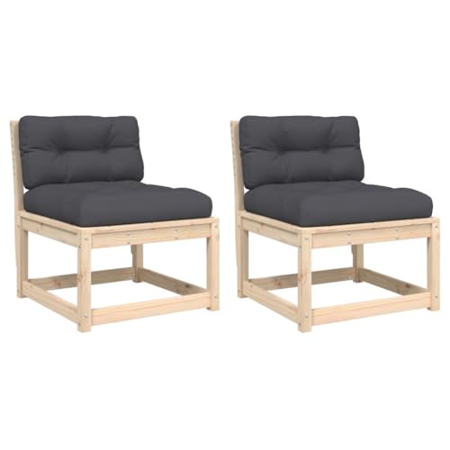 vidaXL Gartensofa ohne Armlehnen mit Kissen 2 STK., Gartensessel mit Latten-Design, Outdoor Sofa Modular mit Rückenlehne, Sessel Holzsofa Gartenmöbel, Massivholz Kiefer