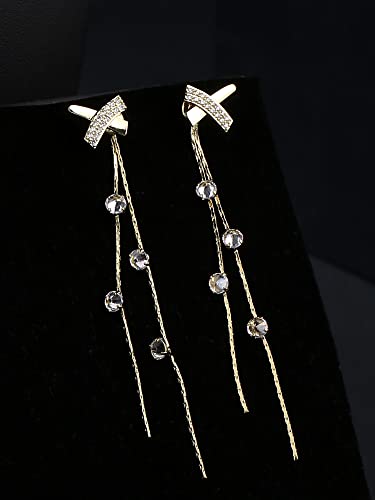 Crystal Dangler Earrings for Women, Long Drop Toned Danglers