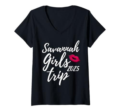 Womens Savannah Girls Trip 2025 Bachelorette Vacation Fun Matching V-Neck T-Shirt