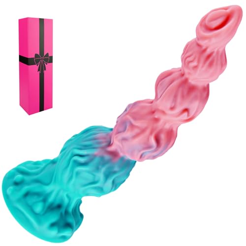 25,3 cm weicher Flüssigsilikon-Fantasie-Monster-Knoten-Dildo Analplug,Drachenpferd Prostata-Anal-Dildo mit 5 Hundeknoten,realistischer großer Alien G-Punkt Penis mit Saugnapf,geeignet lesbische Paare