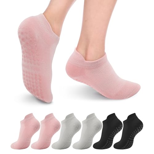 Image of Deefly Yoga Socks for Women 3 Pairs-Pack,Breathable Non-Slip Grip Ankle Socks,Workout, Pilates, Home Fitness